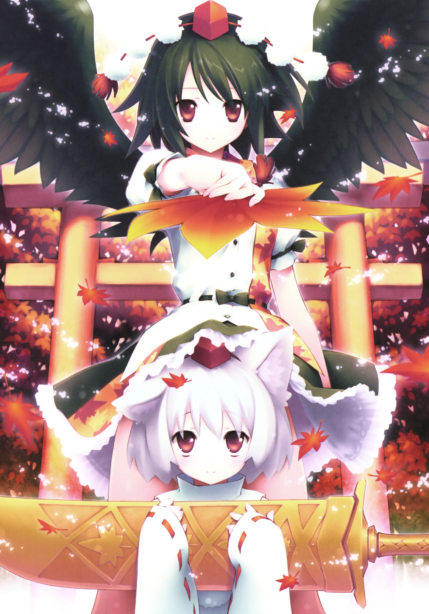 yande.re 104814 animal_ears gayarou inubashiri_momiji shameimaru_aya touhou wings.jpg