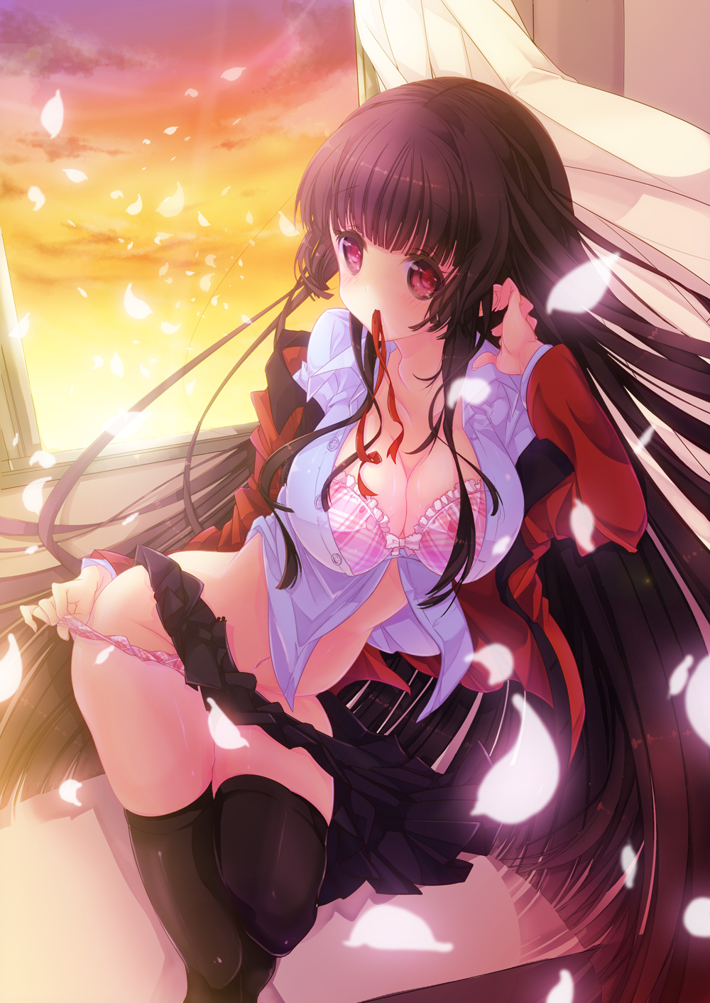 yande.re 152939 bra cleavage open_shirt pantsu panty_pull pompier seifuku thighhighs.jpg