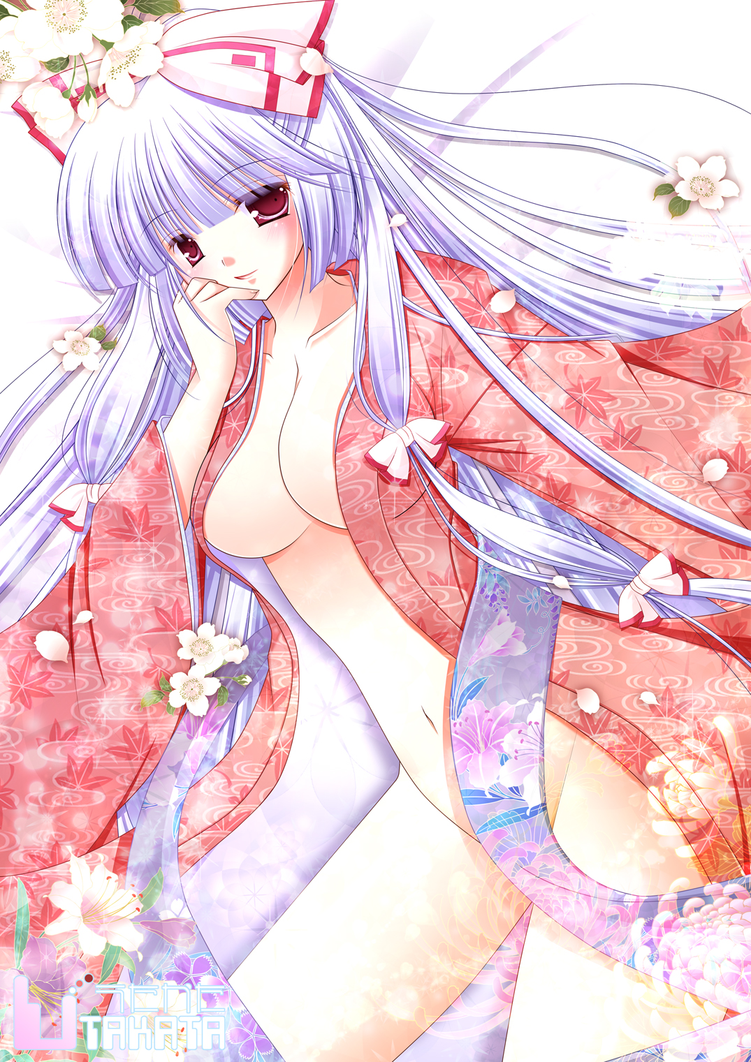 yande.re 154585 fujiwara_no_mokou hiyori-o kimono no_bra nopan open_shirt touhou.jpg