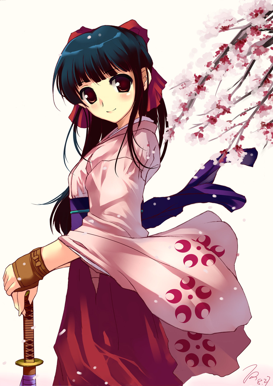 yande.re 139600 japanese_clothes miyazaki_byou sakura_taisen shinguuji_sakura sword.jpg