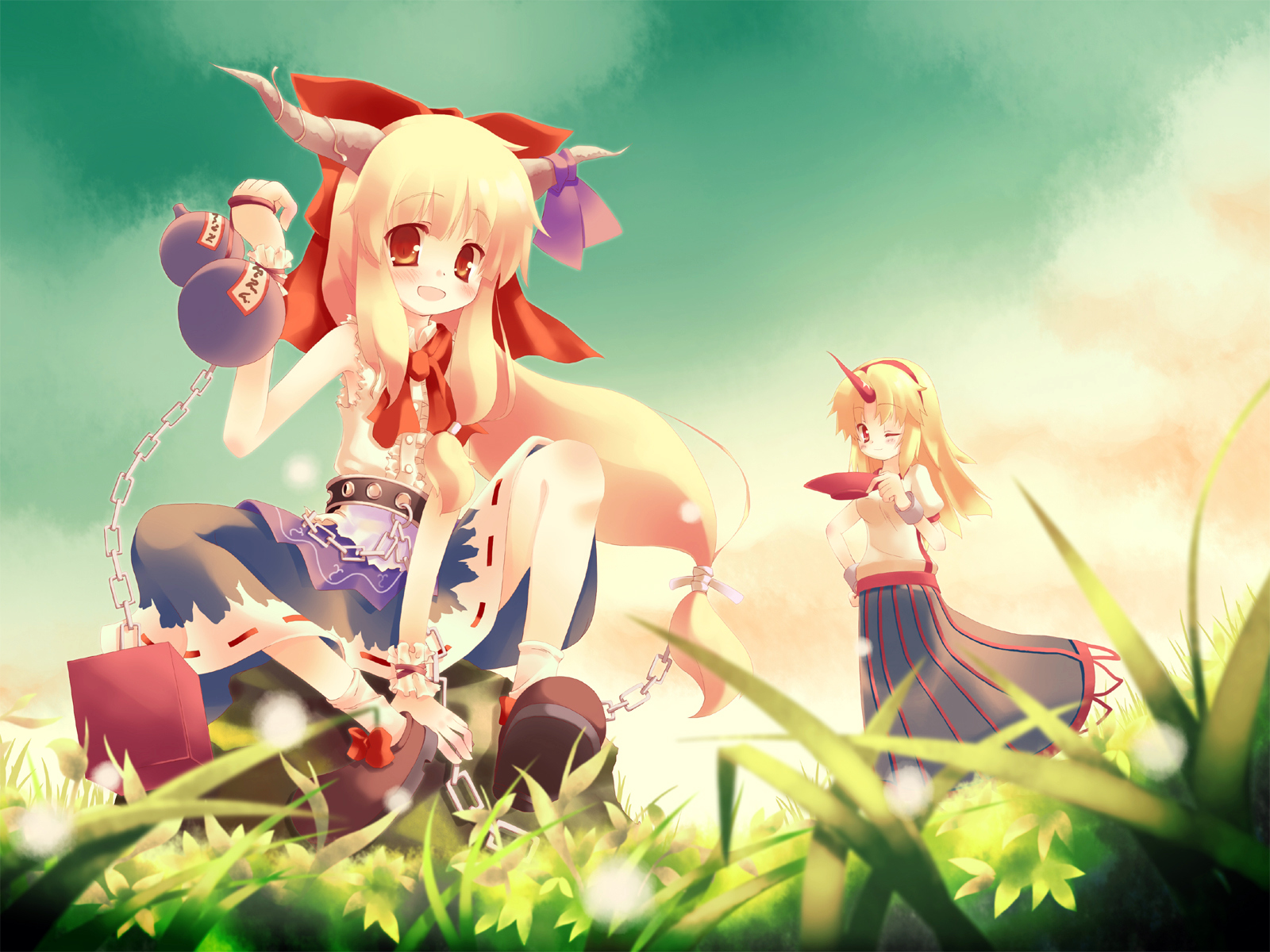 yande.re 134688 gen-getsu horns hoshiguma_yuugi ibuki_suika touhou wallpaper.jpg